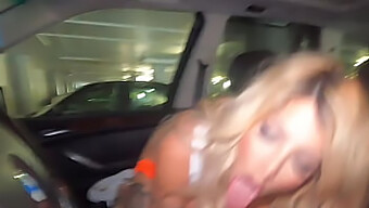 Tattooed Busty Hooters Waitress Gives A Blowjob In A Car For A Tip