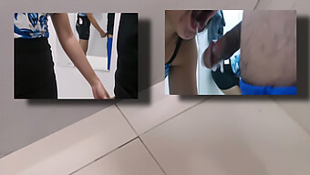 Fitness Trainer Gives A Blowjob To A Customer In A Mall Dressing Room