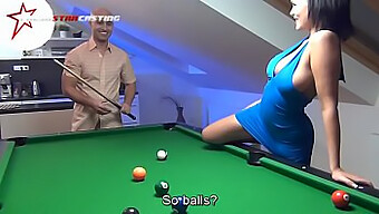 Brunette Beauty Gets Naughty On Pool Table With Fingers And Blowjob